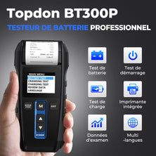 Testeur Batterie Voiture, TOPDON BT300P 12V 24V Testeur de Batterie et Alternateur Professionnel Analyseur de Batterie de Démarrage avec Imprimante Intégrée pour Auto Voiture Camion Moto